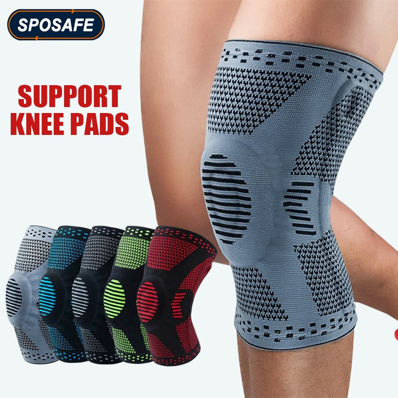 Rodillera de compresión deportiva, Protector de rótula, almohadillas de silicona de punto para piernas para ciclismo, correr, baloncesto, fútbol