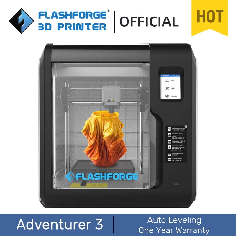 Impresora 3D Flashforge Adventurer 3 Kit de bricolaje Nivelación automática WIFI Fuera de la caja Cámara incorporada Nivelación automática Impresión en la nube 3D