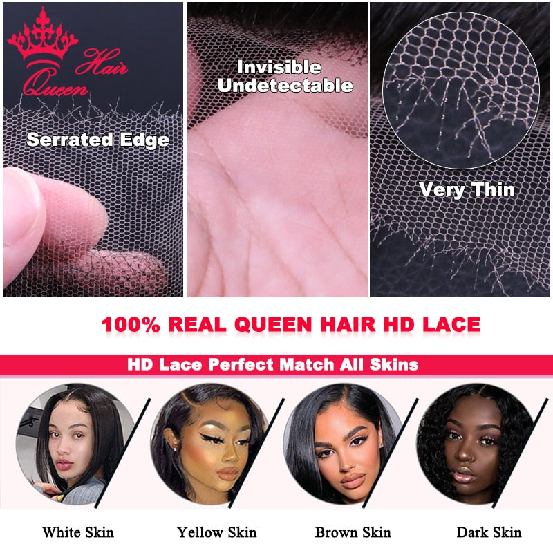 Queen Hair Real HD Invisible 4x4 5x5 6x6 7x7 13x4 13x6 Pre Plucked Lace Closure 100% Virgin Human Hair HD Lace Frontal Only