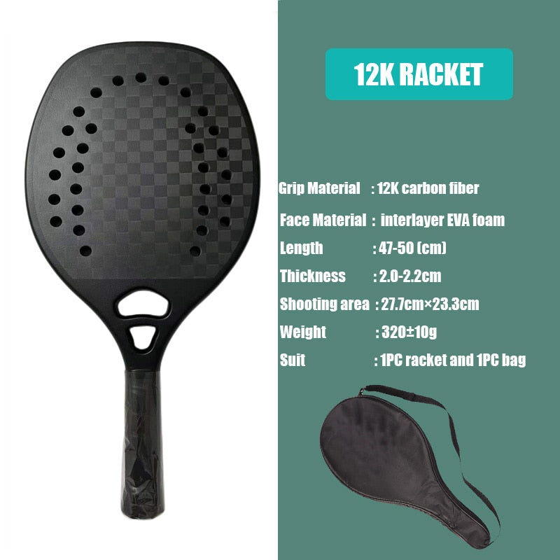 Camewin, raqueta de tenis de playa de carbono completo profesional para adultos, raqueta de cara EVA suave con bolsa, equipo Unisex, raqueta de pádel