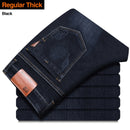 Brother Wang, pantalones vaqueros de marca de estilo clásico para hombre, pantalones vaqueros ajustados elásticos informales de negocios, pantalones negros azul claro para hombre