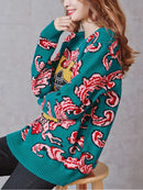 Frauen Neue Vintage Warme Verdicken Pullover UFO Wolken Jacquard Pullover Winter Herbst Gestrickte Retro Lose Tops Blusas C-012