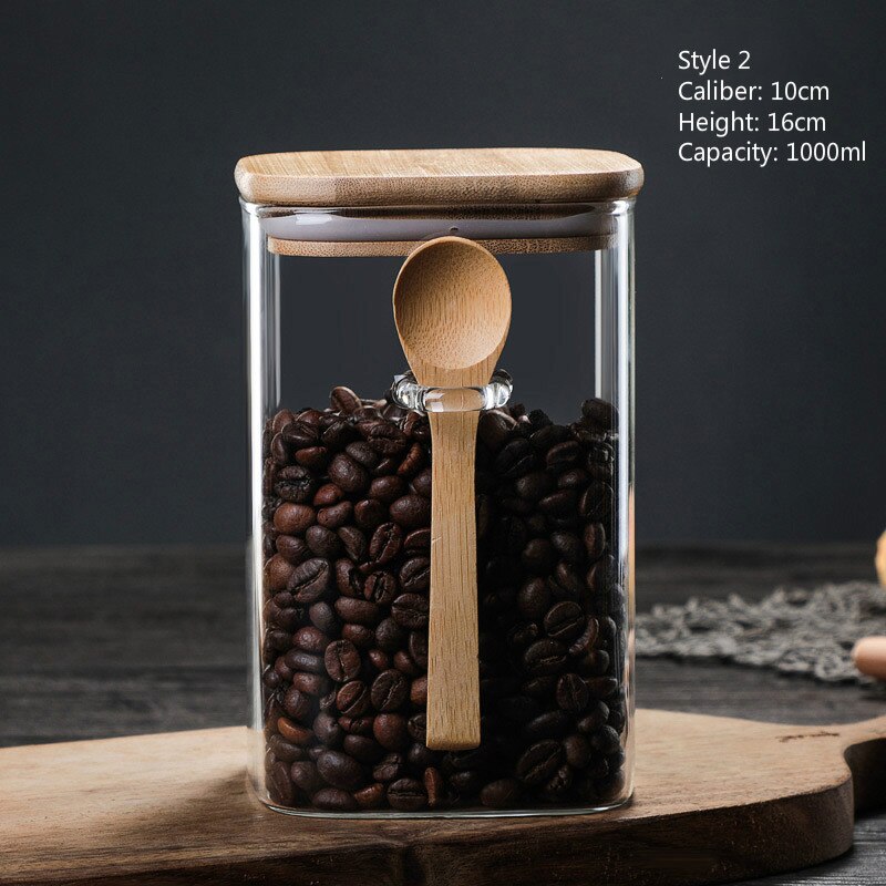 3 Ideas 800-1200ml with Spoon Sealed Jar Storage Tank Condiment Coffee Beans Tank Kitchen Supplies Sugar Storage Bottle Tea Box