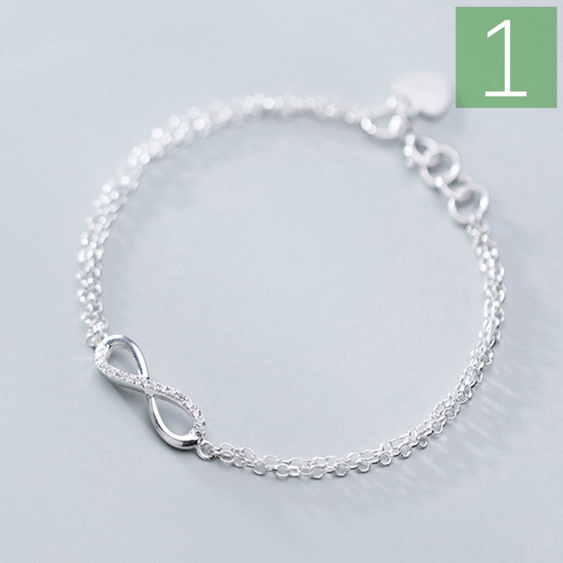 Trustdavis Genuine 925 Sterling Silver Sweet Minimalist Double Layer Infinity CZ Bracelet For Women Wedding Jewelry Gift DS2177