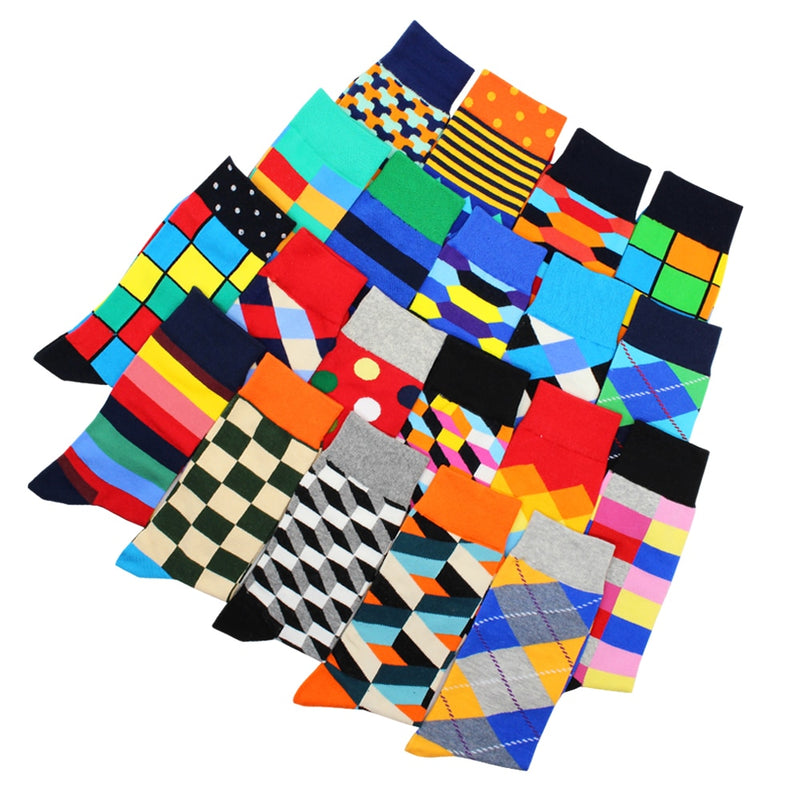 6-12 Pairs Colorful Cotton Fashion Casual Women and Men Funny Socks Stripe Grid Geometry Fun Dress Socks