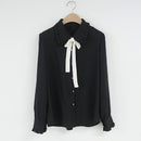 Bogen-Hemden-Frauen-lange Hülsen-Knopf-Chiffon- Blusen-Frauen 2022 neue Stickerei-Blusen-Schmetterlings-Hülsen-beiläufiges weißes Hemd Femme