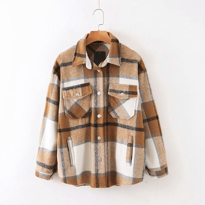 Tangada 2020 Autumn Winter Women Blue Plaid Long Coat Jacket Pocket Casual Warm Overcoat Fashion Outwear Tops QW12