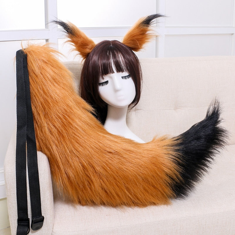 Adjustable Belt Fox Ears Tail Furry Animal Headband Cosplay Props Carnival Party Decor Fancy Dress Halloween Costume Accessories