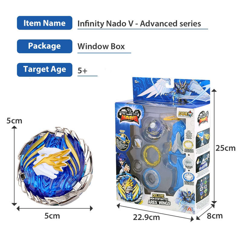 Infinity Nado 5 Deluxe Advanced Series Non Stop Battle Set Metal Spinning Top Gyro con lanzador magnético Anime Kid Toy