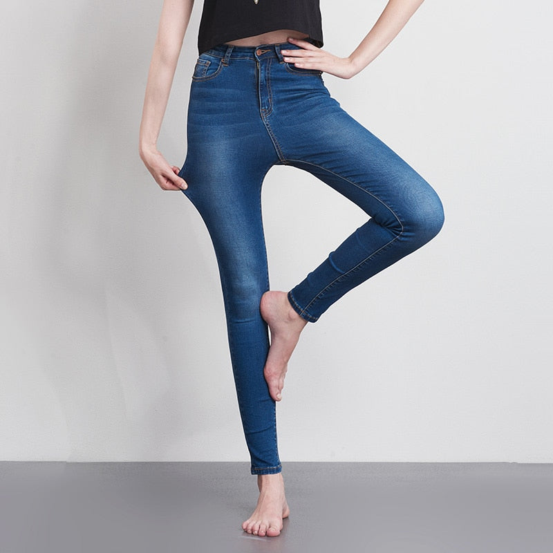 Damen Jeans Casual Hohe Taille Sommer Herbst Hose Dünne Stretch Baumwolle Denim Hose Für Frau Blau Schwarz 100kg