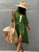 2022 Bikini-Vertuschungen Schwarz Retro Striped Self Belted Damen Sommerkleidung Kimono Kleid Beach Wear Badeanzug Cover Up Q1225