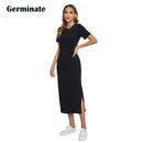 Maxikleid T-Shirt Damen Sommerkleid Casual Party Bodycon Sexy Elegant Schwarz Hochgeschlitzt Vintage Baumwolle Sonne Lange Kleider