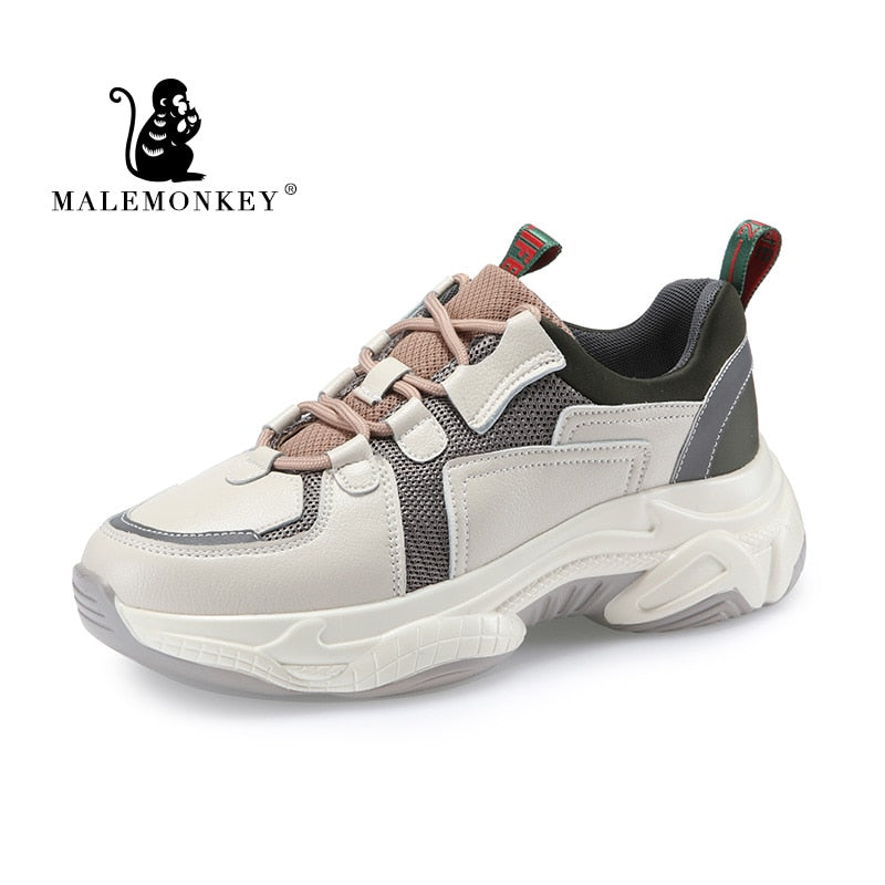 Mode Sport Casual Turnschuhe Frauen 2021 Frühling Herbst Leder Atmungsaktiv Komfortable Sneaker Plateauschuhe Frauen Schwarz