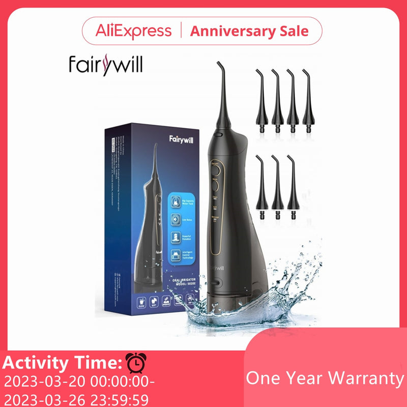 2022 Fairywill Water Flossers 300ML Oral Irrigator Rechargeable Large Capacity Portable Dental Water Tank Waterproof Teeth Clean