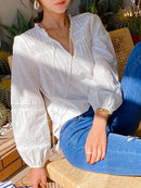 Jastie 2022 Frühling Sommer Bluse Shirts Frauen Langarm Boho Weiß Lose Blusen Shirt Damenbekleidung Strand Tops Blusas