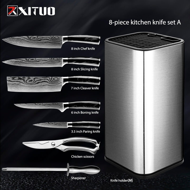 XITUO Kitchen Chef Set 4-8PCS Set Messer Edelstahl Messerhalter Santoku Utility Cut Cleaver Brot Schälmesser Schere