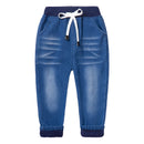 Mudkingdom Kinder Jeans Kordelzughose Herbst Winter Fleece Warme Jeanshose Freizeithose für Jungen Slim Fashion Clothing