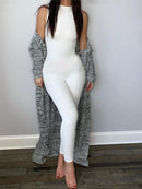 Kliou neuer Overall Damen elastisch hoch lässig Fitness sportlich Strampler ärmellos Reißverschluss Activewear Skinny Sommeroutfit