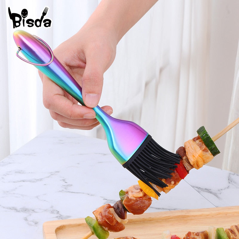 1/2Pc Stainless Steel Oil Brush Silicone Handle BBQ Basting Brush Butter Bake-ware Bread Kitchen Utensils Oil Brush for Grilling