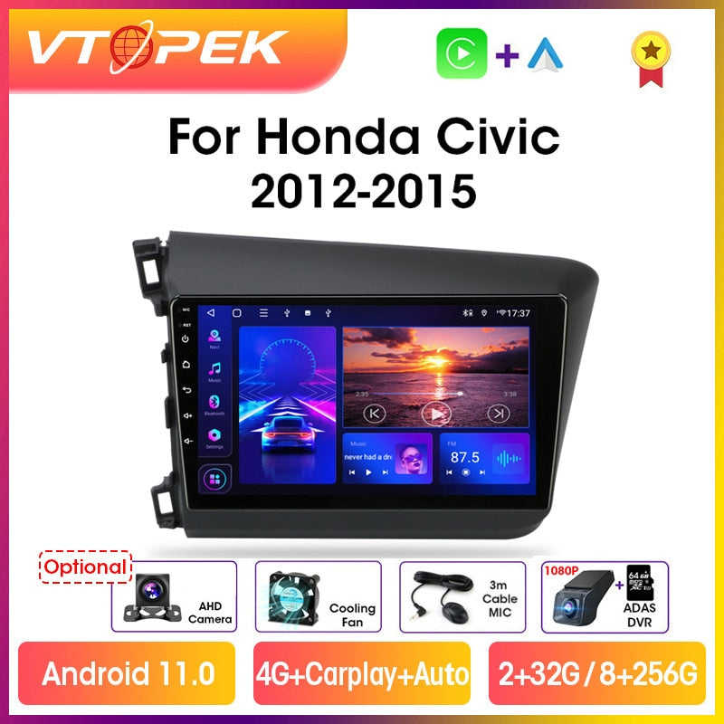 Vtopek 9" 4G Carplay DSP 2din Android 11.0 Autoradio Multimedia Video Player Navigation GPS für HONDA CIVIC 2012-2015 Haupteinheit