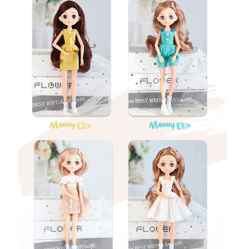 New Edition 11 Joint Moveable Body 26cm 1/6 Doll Purple Brown Eyes with Fashion Clothes Shoes Style Dress Up Baby Dolls DIY Toy