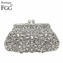 Boutique De FGG Flower Crown Minaudiere Clutch Silber Kristall Abendhandtasche Damen Party Prom Bag Braut Clutches Hochzeit Geldbörse
