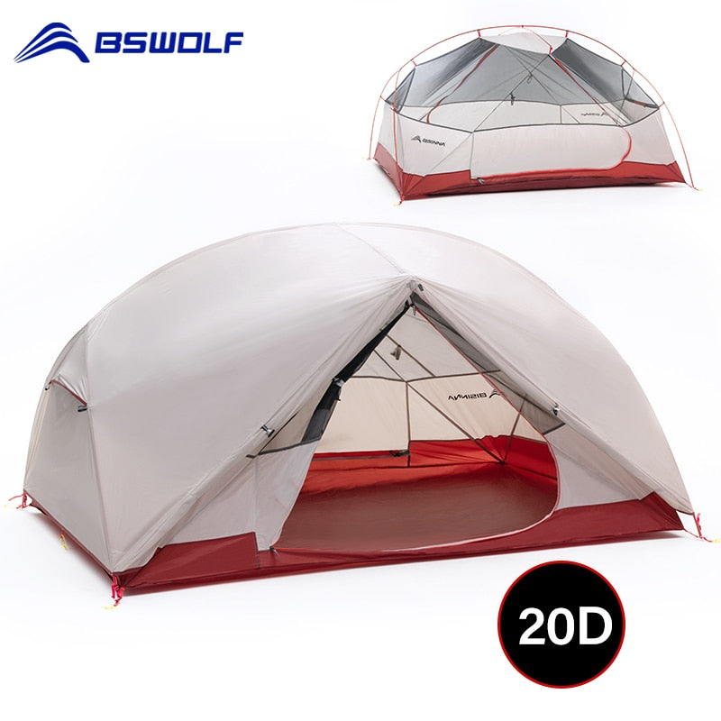 BSWolf 2 Personen Campingzelt Ultraleicht 20D 380T Nylon Doppelschicht wasserdichtes Rucksackzelt für Wanderreisen mit gratis Matte