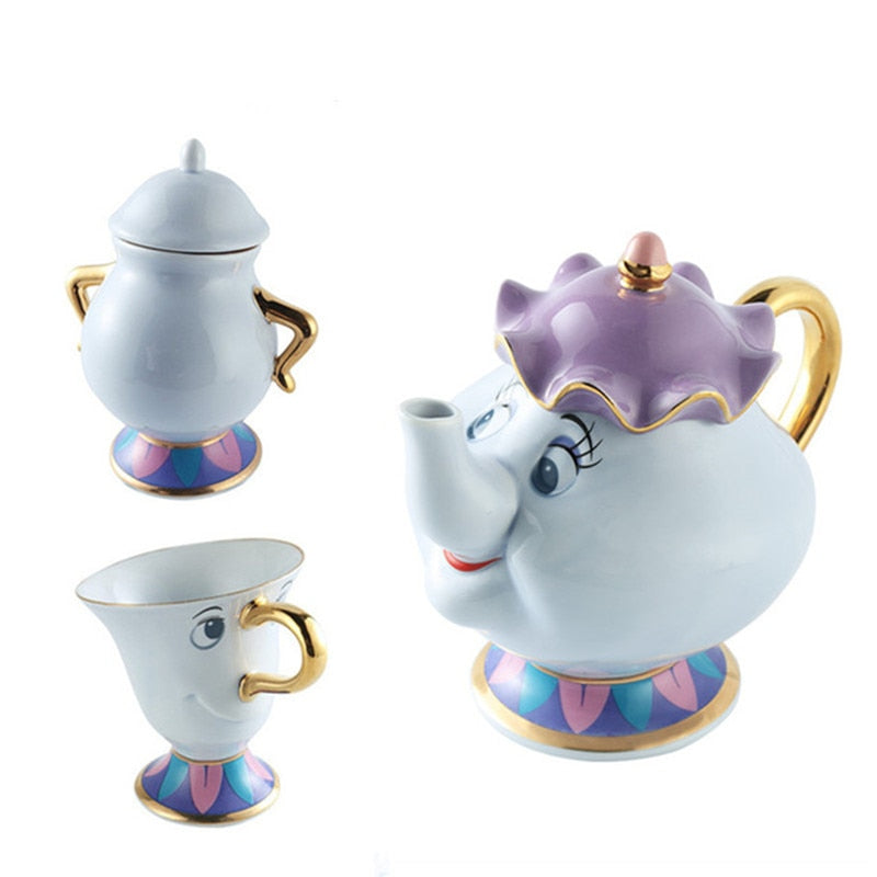 Promotion! Cartoon Beauty And The Beast Tea Set Mrs Potts Teapot Chip Cup Sugar Bowl Cogsworth Pot Coffee Birthday Xmas Gift