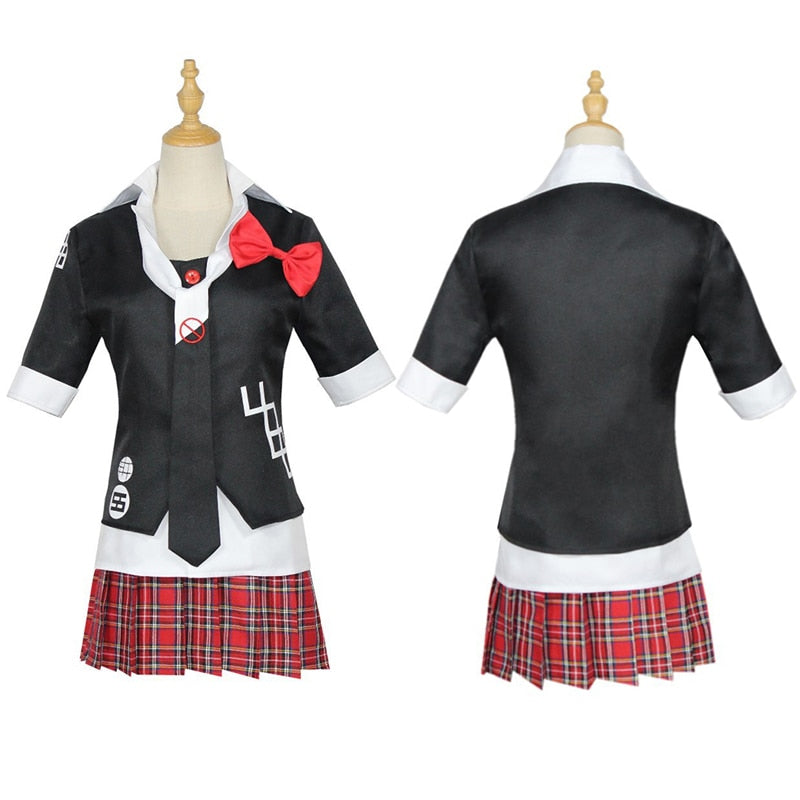 Anime Danganronpa Cosplay Kostüm Enoshima Junko Uniform Cafe Arbeitskleidung Kurzer Rock Doppelschwanz Braid Perücke