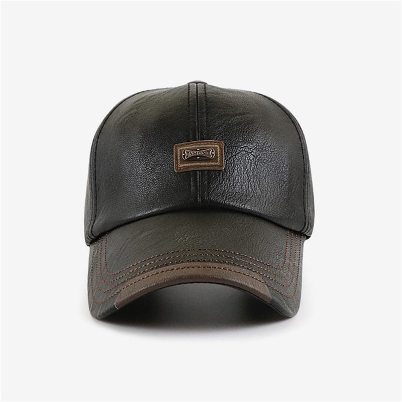 NEW Baseball Cap Casual Fashion Hat Autumn And Winter Plus Velvet Cap Leather Baseball Cap For Men