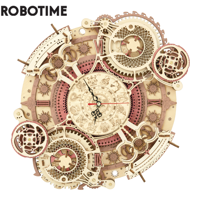 Reloj de pared del zodiaco Robotime, arte del tiempo, rompecabezas de madera 3D, modelo, juegos de bloques de construcción, regalo DIY para niños, niños, adultos, decoración del hogar, reloj