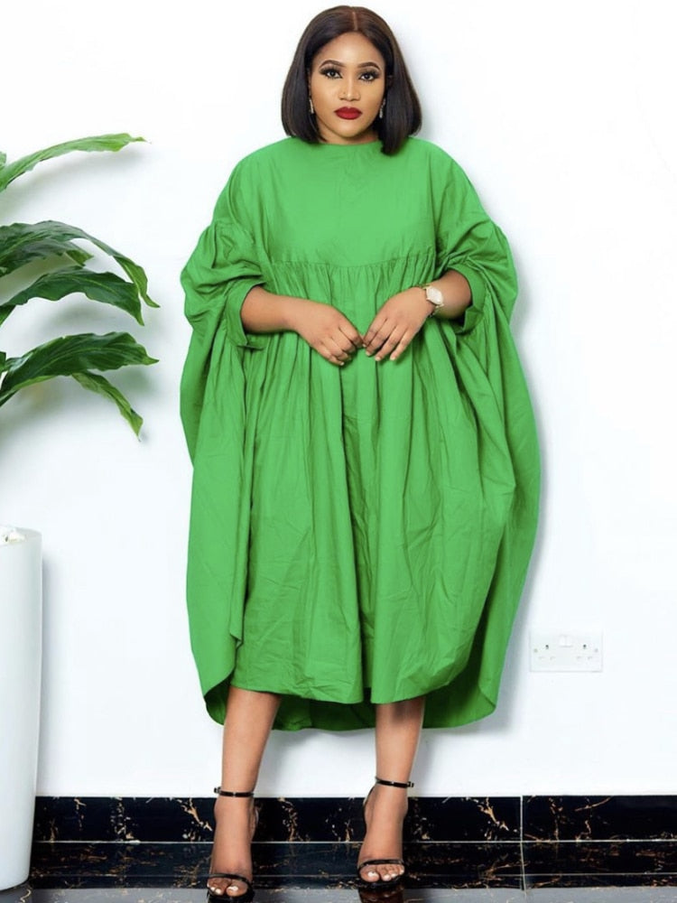 Women Loose Dresses O Neck Pleated Casual Fashion Large Size Ladies Female African Fashion Spring Summer New 2022 Baggy Robes