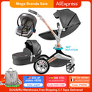 Hot Mom Kinderwagen 3 in 1 Reisesystem mit Stubenwagen und Autositz, Kinderwagen mit 360° Rotationsfunktion, Luxuriöser Kinderwagen F023