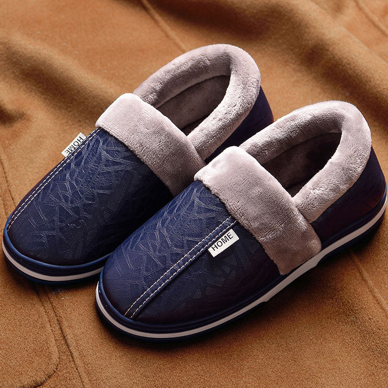 Herrenschuhe 2021 Home Slippers Herren Leder Memory Foam Indoor Hausschuhe für Herren Rutschfeste Warme Winterhaus Erwachsene Pantoffel Plüsch