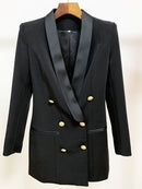 TOP QUALITÄT 2022 Barock Designer Kleid Damen Langarm Satin Kragen Zweireihig Löwenknöpfe Kerbkragen Kleid