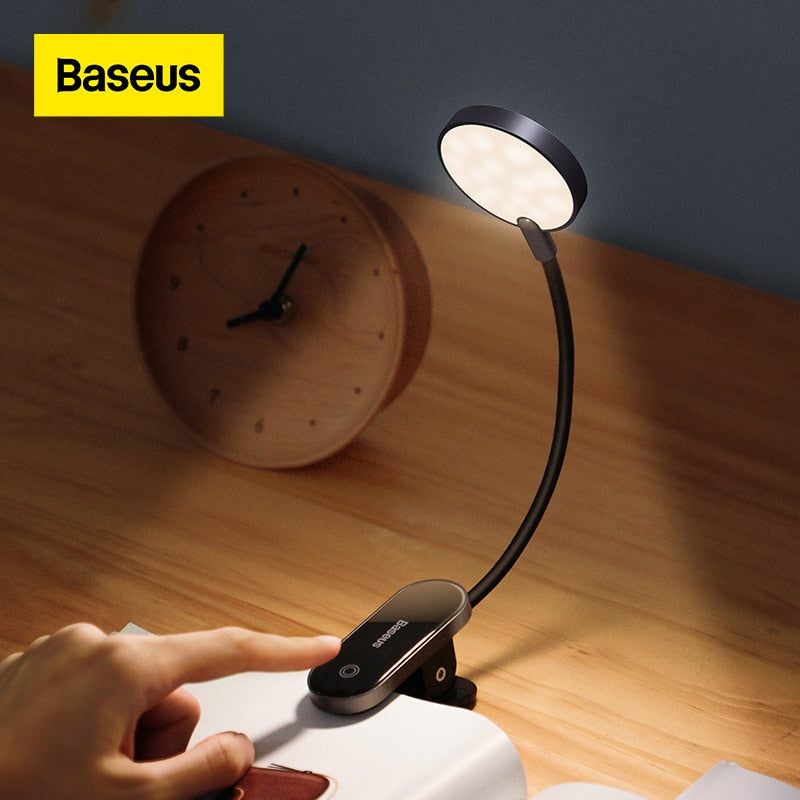 Baseus Book Light USB Led Rechargeable Mini Clip-On Desk Lamp Light Flexible Night Light Reading Lamp for Travel Bedroom Book