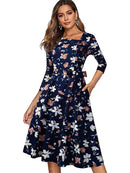 Nice-forever Frühling Normallack mit Knopf Retro Elegante Kleider Party Flare Swing Damen Kleid A241