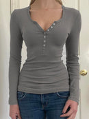 Rapwriter Casual Wave Line Ribbed V-Neck Long Sleeve Crop Top Basic Solid T-Shirt Girl 2023 Streetwear Stretch Tee Shirt femme