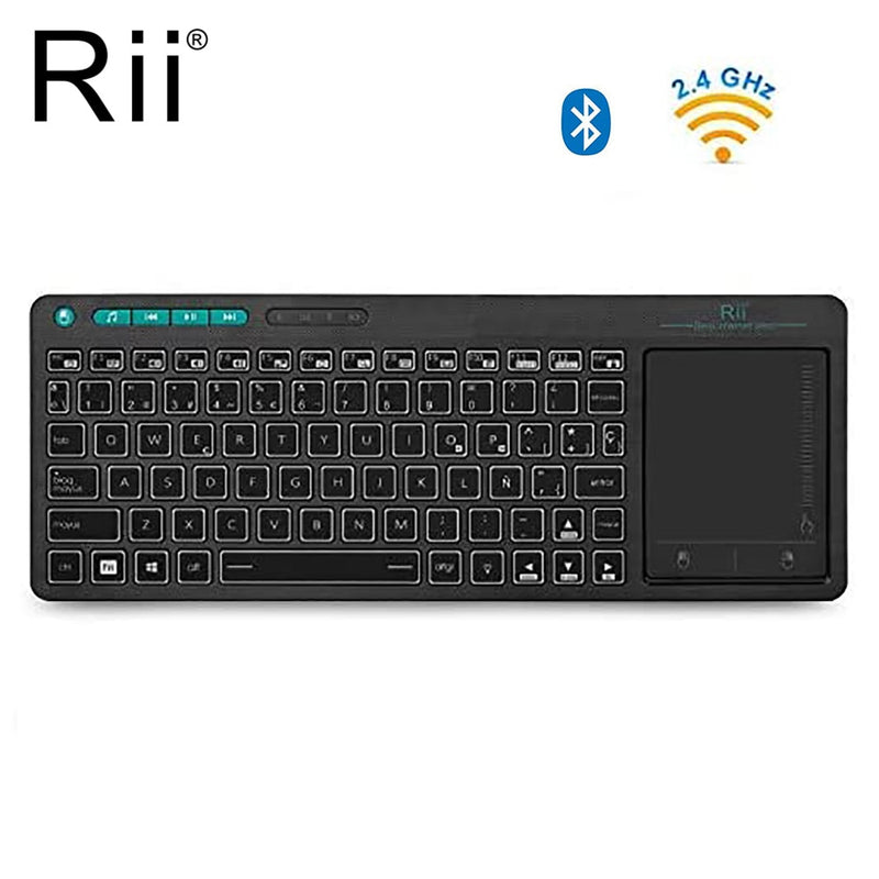 Rii K18 Plus Wireless Multimedia Englisch Russisch Französisch Hebräisch Tastatur 3-LED-Farbhintergrundbeleuchtung mit Multi-Touch für TV-Box, PC