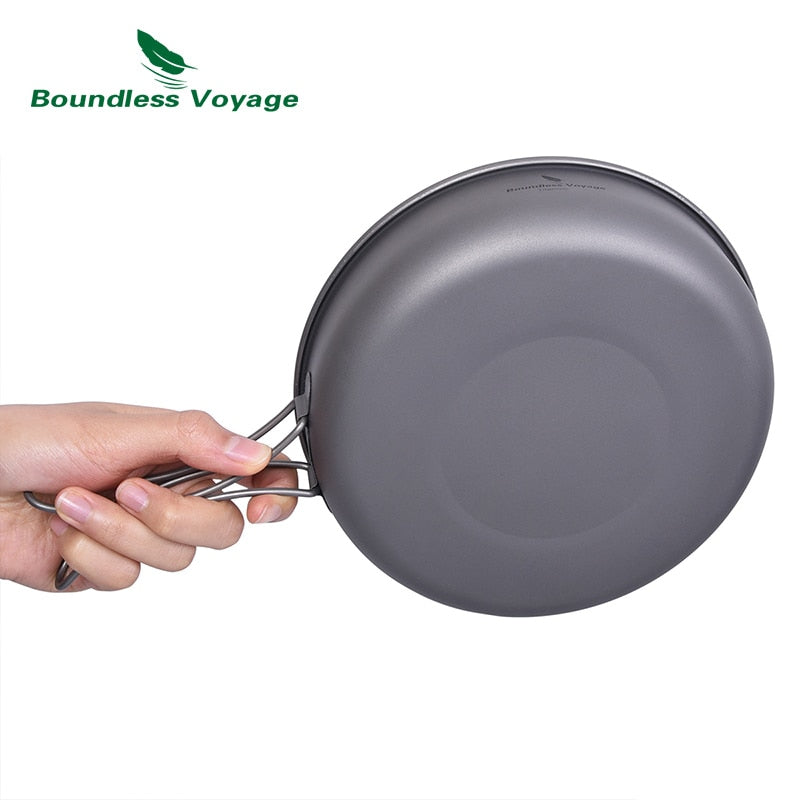 Boundless Voyage Titanium Ultra-light Frying Pan with Folding Handle Outdoor Camping Skillet Griddle Tableware