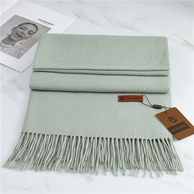 2022 Winter Cashmere Scarf Women Thick Warm Pashmina Shawls Wraps Solid Color Tassel Lady Blanket Echarpe Bufanda Hijab