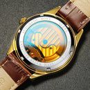 OLEVS, relojes mecánicos clásicos para hombre, reloj automático Tourbillon, reloj de pulsera militar resistente al agua de cuero genuino