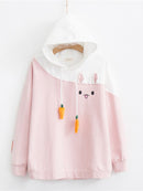 Merry Pretty Women Hoodies Animal Lovely Pullover Kawaii Rabbit Sweatshirt Cute Bunny Graphic Outerwear Pink Black Hoodie Girls