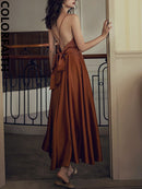Colorfaith New 2022 Sommerkleid mit Neckholder-Oberteil, trägerlos, rückenfrei, sexy Satin, Retro-Frauen, Frühling, Sommer, reine Kleider DR2019