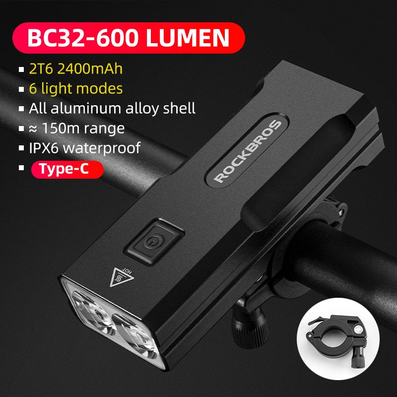 ROCKBROS Fahrradlicht Regenfest USB Wiederaufladbar LED 2000mAh MTB Frontlampe Scheinwerfer Aluminium Ultraleicht Taschenlampe Fahrradlicht