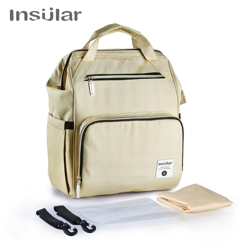 Mochila de pañales de marca Insular, bolsa de cochecito de gran capacidad para mamá, bolsa de pañales de viaje para exteriores impermeable multifunción para mamá y bebé