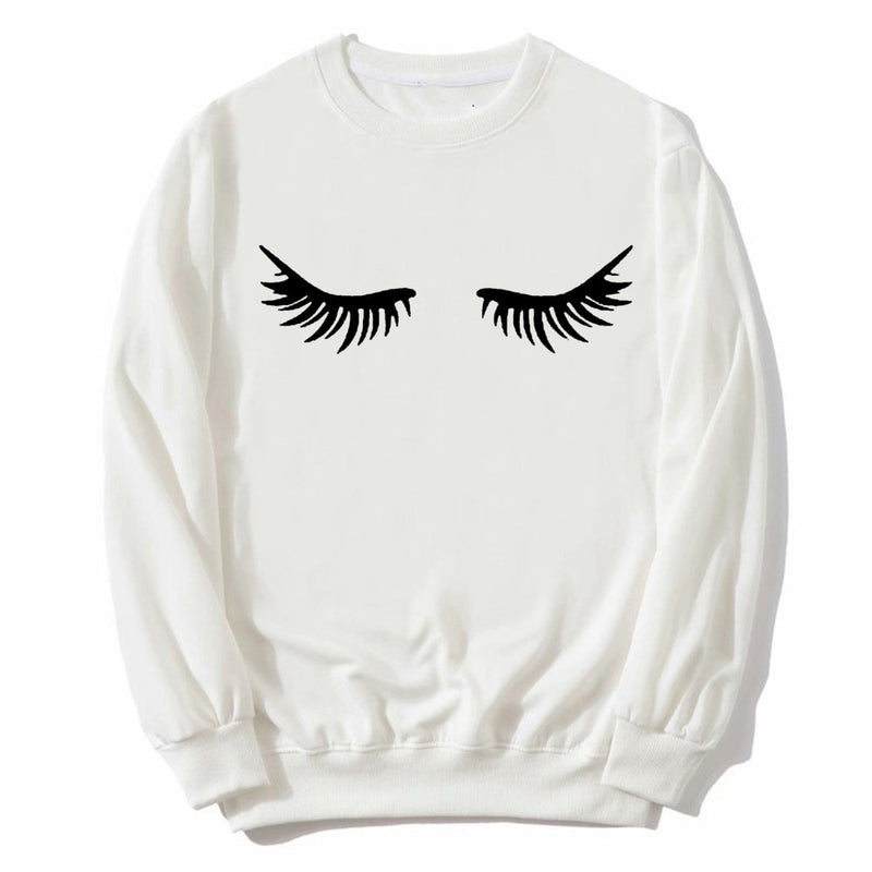 Modisches Wimpern-Frauen-Weiß-Sweatshirt Make-up-Wimpern-Wimperntusche-lustiges Tumblr-weibliches bequemes grafisches ästhetisches Spitzen-Sudaderas
