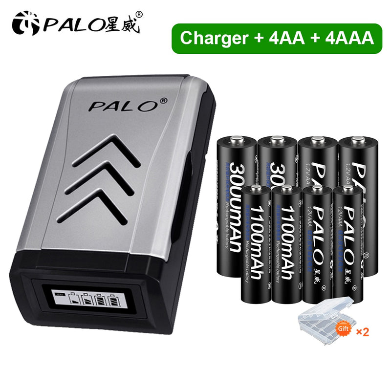 PALO 4 Uds 3000mAh 1,2 V pilas recargables AA + 4 Uds 1100mAh 1,2 V AAA batería NI-MH AA AAA batería recargable para cámara de juguete