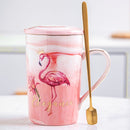 FSILE Marble Pattern Cup Gold Rim Mug Gift Box Set Coffee Cup  Couple Women Cup Flamingo Cup Ceramic with Hand Ceremony
