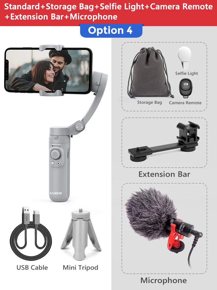 AXNEN HQ3 3-Axis Smartphone plegable Handheld Gimbal Cellphone Video Record Vlog Estabilizador para iPhone 13 Xiaomi Huawei Samsung